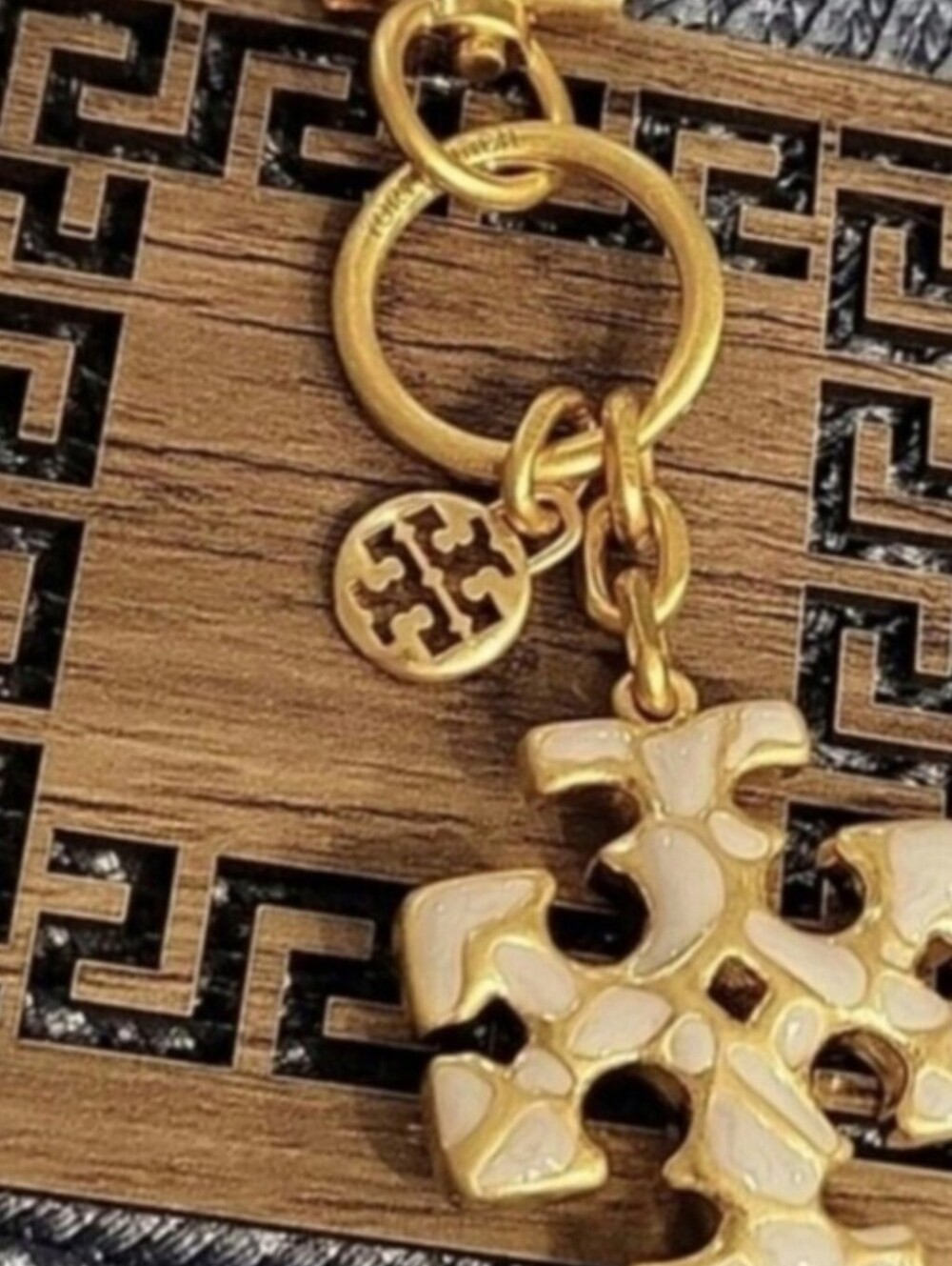 Tory Burch Gold & Cream Logo Pendant Keychain
